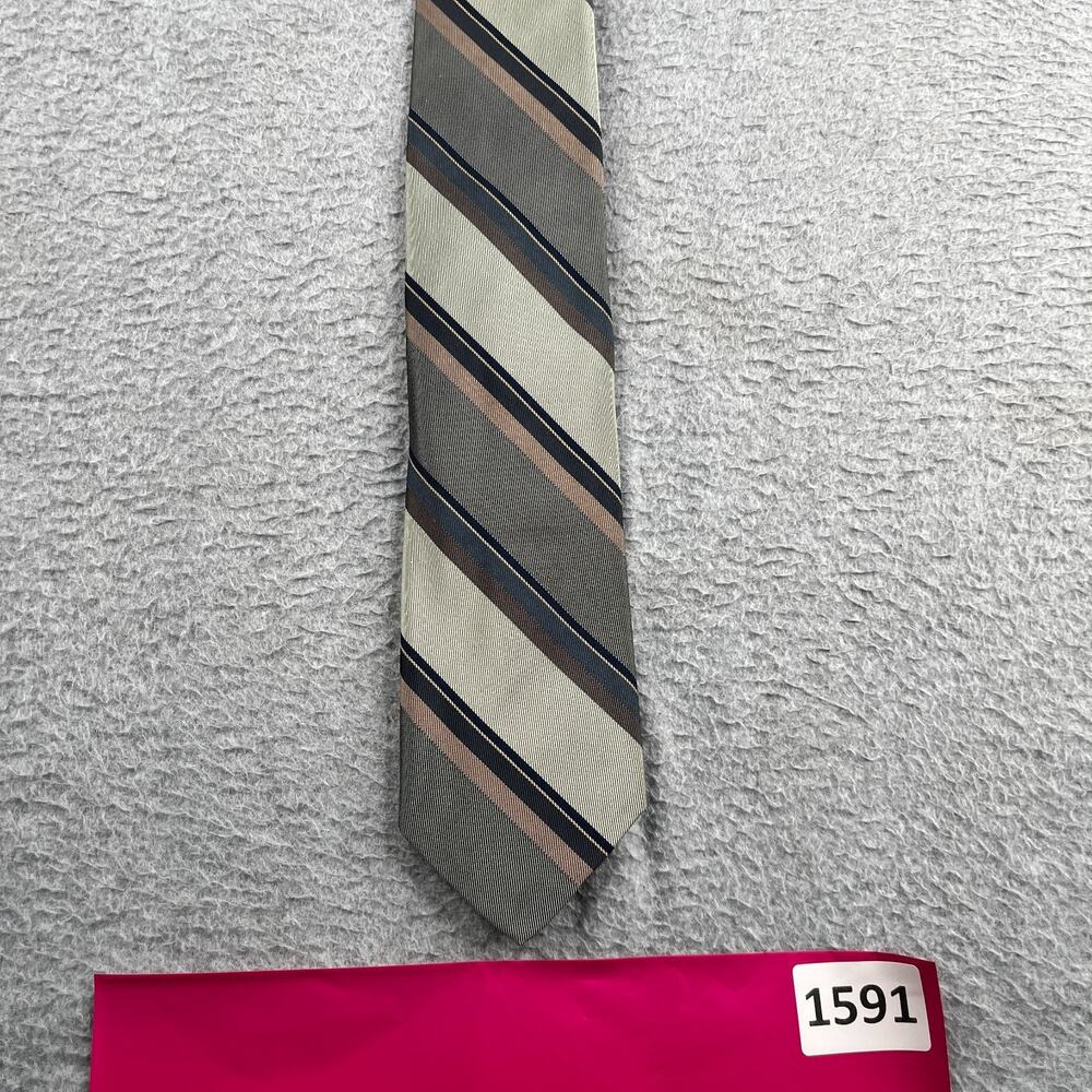 Robert Talbott For Peter Richard Neck Tie Silk Gray Diagainal Striped Tie